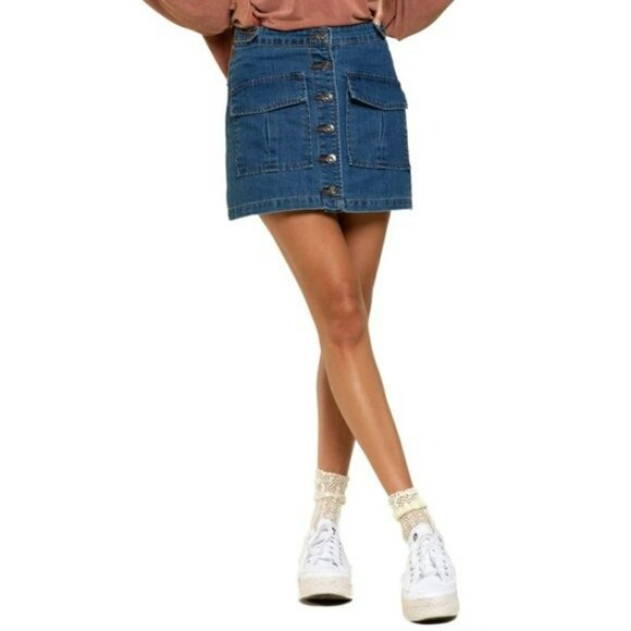 NWT POL Button Front Two Flap Pockets Denim Mini Jean Skirt - Picture 11 of 13